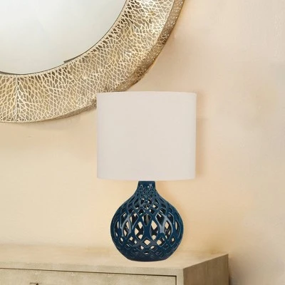 Fretwork Ceramic Table Lamp Ceramic with Drum Linen Shade Blue - Splendor Home Fretwork Ceramic Table Lamp Ceramic With Drum Linen Shade Blue - Splendor Home -Famous Lighting Store GUEST 3d41d4bc f887 4954 ab62 d46350c8584b
