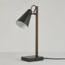 18" Nash Table Lamp With Faux Wood Arm Matte Black - Globe Electric -Famous Lighting Store GUEST 3e6f7fa5 f938 460a 985a 14651c942dc9