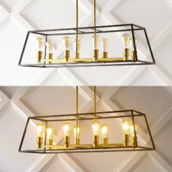 35" 8-Light Liane Farmhouse Industrial Iron Linear LED Pendant Black/Brass Gold - JONATHAN Y -Famous Lighting Store GUEST 3eb13fbc 4e96 4430 abd6 32c4c073a66c