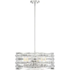 Possini Euro Design Smart Polished Nickel Chandelier 20" Wide Modern Drum Clear Crystal 6-Light Fixture For Dining Room House Foyer Kitchen Island -Famous Lighting Store GUEST 454c71ec dca7 41f6 9157 abb34aa27ba3