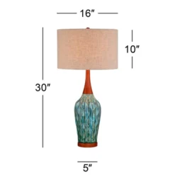 360 Lighting Rocco Modern Mid Century Table Lamps 30" Tall Set Of 2 Blue Teal Glaze Ceramic Linen Drum Shade For Bedroom Living Room Nightstand Home -Famous Lighting Store GUEST 459f167a f471 4ea6 9d99 a9162be0834c