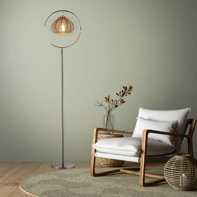 63.75" Isla High Brushed Nickel Iron Candlestick Floor Lamp with Round Tan Rattan Shade - River of Goods 63.75" Isla High Brushed Nickel Iron Candlestick Floor Lamp With Round Tan Rattan Shade - River Of Goods -Famous Lighting Store GUEST 45e2b9e5 dbd6 48aa af2a 49af84c932b8