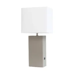 21" Lexington Leather Base Modern Home Decor Bedside Table Lamp With USB Charging Port And Fabric Shade - Lalia Home -Famous Lighting Store GUEST 479c664a 5924 4f17 8a8b 0fb2132d5b13