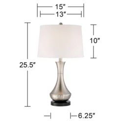 360 Lighting Simon Modern Table Lamps 25 1/2" High Set Of 2 Brushed Nickel With USB Charging Port And Table Top Dimmers White Fabric For Home Desk -Famous Lighting Store GUEST 48701293 a8ca 43f9 a436 e381dbf3673b