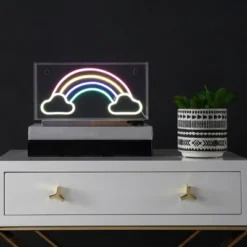 11.75" Rainbow Contemporary Glam Acrylic Box Pendant (Includes LED Light Bulb) Neon - JONATHAN Y -Famous Lighting Store GUEST 49148c6e 461d 4444 8200 bb583a0c14e5