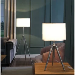 34.25" X 29.25" Mid-Century Adjustable Tripod Metal Table Lamp Chrome/Silver - Ore International -Famous Lighting Store GUEST 493798f7 d8e9 4cea 8619 2aa25c12b3f2