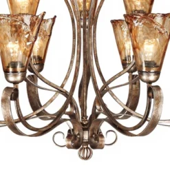 Franklin Iron Works Amber Scroll Golden Bronze Large Chandelier 35 1/2" Wide Rustic Art Glass 9-Light Fixture For Dining Room House Kitchen Island -Famous Lighting Store GUEST 4c53efca 94f0 4f0f a59f a5ff3b84cd55