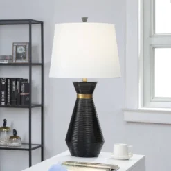 Logan Pear Shaped Sleek Table Lamp With Fabric Shade Black/White - StyleCraft -Famous Lighting Store GUEST 4caf8c3a 8d46 4879 9c5f 54bff6ea3f23