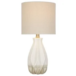 19" Textured Ceramic Accent Table Lamp With Linen Shade (Includes LED Light Bulb) White - Cresswell Lighting -Famous Lighting Store GUEST 4cfd08b5 8128 4ad9 9aef f4ab8aceba19