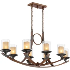 Franklin Iron Works Tafford Mahogany Wood Linear Pendant Chandelier 43 1/4" Wide Rustic Farmhouse Clear Glass 8-Light Fixture For Dining Room Kitchen -Famous Lighting Store GUEST 4ddc512a ebfc 4527 a75c b2d8f97df182