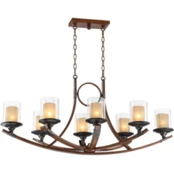 Franklin Iron Works Tafford Mahogany Wood Linear Pendant Chandelier 43 1/4" Wide Rustic Farmhouse Clear Glass 8-Light Fixture For Dining Room Kitchen -Famous Lighting Store GUEST 4f76e857 ade6 454b 8b27 d9cb33a2b928