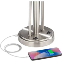 Possini Euro Design Wagner Modern Table Lamp 29 3/4" Tall Brushed Nickel With USB Charging Port And LED Gooseneck Lights White Shade For Living Room -Famous Lighting Store GUEST 5137e03a 8258 477e 8b65 0bec03d98310