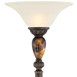 Kathy Ireland Vintage Torchiere Floor Lamp 72" Tall Bronze Tortoise Shell Font Frosted Glass Shade For Living Room Reading House -Famous Lighting Store GUEST 51ef7785 b3d7 4508 b380 e5a4b6f60a9a