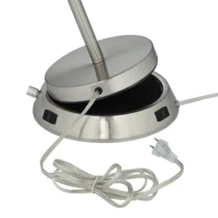 360 Lighting Modern Table Lamp With Dimmable USB And AC Power Outlet Workstation Base 24.5" High Brushed Nickel Droplet White Shade Bedroom Desk -Famous Lighting Store GUEST 523434d5 7226 40c4 a87c e684a313717b