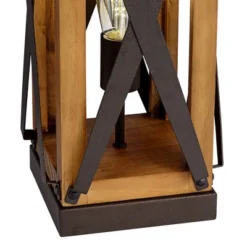 Franklin Iron Works Gaines Rustic Farmhouse Table Lamp 28 1/2" Tall Bronze Wood With LED Nightlight Off White Burlap Drum Shade For Bedroom House Home -Famous Lighting Store GUEST 52685c5d a7ae 4954 a270 6dd340357cdb