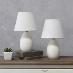 9.45" 2pk Petite Ceramic Oblong Bedside Table Desk Lamps With Matching Tapered Drum Shade Off-White - Creekwood Home 8 9.45" 2pk Petite Ceramic Oblong Bedside Table Desk Lamps With Matching Tapered Drum Shade Off-White - Creekwood Home -Famous Lighting Store GUEST 527d3758 c006 410c ab12 7037ec3667f0