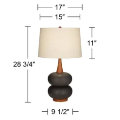 360 Lighting Amelia 28 3/4" Tall Mid Century Modern End Table Lamp Matte Black Ceramic Wood Single Living Room Bedroom Bedside Oatmeal Shade -Famous Lighting Store GUEST 53ce4ee9 eff7 4762 8200 d1110b6ab340