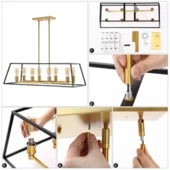 35" 8-Light Liane Farmhouse Industrial Iron Linear LED Pendant Black/Brass Gold - JONATHAN Y -Famous Lighting Store GUEST 540870ae fb1a 40fc a09a cb3e7da151ce