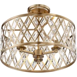 Possini Euro Design Tanz Modern Ceiling Light Semi Flush Mount Fixture 16 1/2" Wide Satin Brass 3-Light Clear Glass Crystal For Bedroom Kitchen House -Famous Lighting Store GUEST 55583c83 3f1a 491e 99f0 721cc5f30cd0