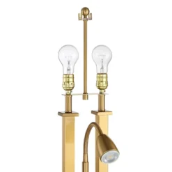 Possini Euro Design Deacon Modern Desk Table Lamp 26" High Brass With USB And AC Power Outlet In Base LED Reading Light Oatmeal Shade For Office Desk -Famous Lighting Store GUEST 561c0ff3 d28a 43f7 af3c d38d1fa22f72