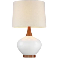 360 Lighting Modern Table Lamp With USB Charging Port 23" High Ivory Ceramic Off-White Drum Shade For Living Room Desk Bedroom House -Famous Lighting Store GUEST 56cb0a42 ad98 453d b610 6d6576b86bd8