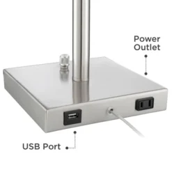 360 Lighting Andre Modern Table Lamps Set Of 2 With Square Risers 28 1/4" Tall Silver Metal USB And AC Power Outlet In Base White Drum Shade For Desk -Famous Lighting Store GUEST 57bc90ae 4754 452e 8252 1c0994a43377