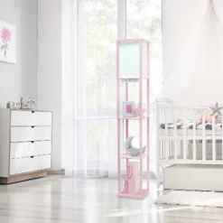 Floor Lamp Etagere Organizer Storage Shelf With 2 USB Charging Ports And Linen Shade - Simple Designs -Famous Lighting Store GUEST 587bdf22 5538 4624 98d7 2afed931b93a