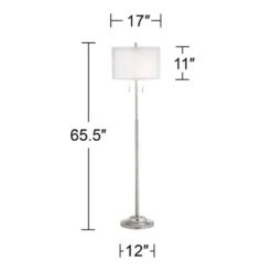 Possini Euro Design Roxie Modern Floor Lamp Standing 65 1/2" Tall Brushed Nickel Sheer Linen Double Drum Shade For Living Room Bedroom Office House -Famous Lighting Store GUEST 59b91dd6 a1fd 4d62 8c07 de785160b0ce