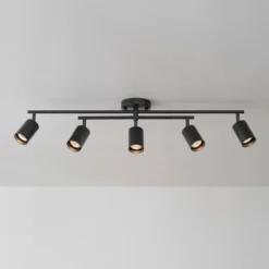 5-Light Matte Black Track Lighting With Center Swivel Bar With Pivoting Shades - Globe Electric -Famous Lighting Store GUEST 59fd0951 4e29 42d1 9f02 14a5d46ed882