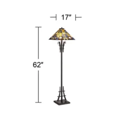 Robert Louis Tiffany Asian-Inspired Floor Lamp 62" Tall Bronze Iron Tiffany Style Jewel Tone Art Glass Shade For Living Room Reading Bedroom Office -Famous Lighting Store GUEST 5ae787c4 5387 4415 821e 569f24c41b34