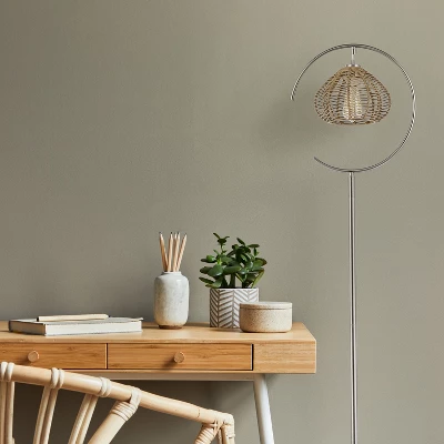 63.75" Isla High Brushed Nickel Iron Candlestick Floor Lamp with Round Tan Rattan Shade - River of Goods 63.75" Isla High Brushed Nickel Iron Candlestick Floor Lamp With Round Tan Rattan Shade - River Of Goods -Famous Lighting Store GUEST 5d0951df f37a 43b2 8848 c209159ca7b6