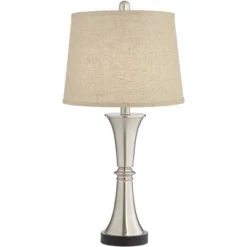 360 Lighting Seymore Modern Table Lamps 26" High Set Of 2 With USB Port Silver LED Touch On Off Burlap Linen Drum Shade For Bedroom Living Room Desk -Famous Lighting Store GUEST 5d5469cd 7d32 4a62 ae2a 041d4419830c