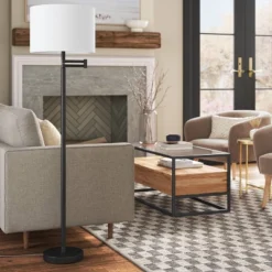 Metal Column Swing Arm Floor Lamp Black/White - Threshold™ -Famous Lighting Store GUEST 5dc65595 1990 48b5 b4ec 1e6adcb26a36