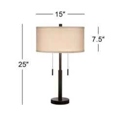 Franklin Iron Works Bernie Industrial Table Lamps 25" High Set Of 2 Rich Bronze With USB Charging Port Tan Drum Shade For Bedroom Living Room Bedside -Famous Lighting Store GUEST 6182e21d 073a 4a32 89db 2367ca994f15