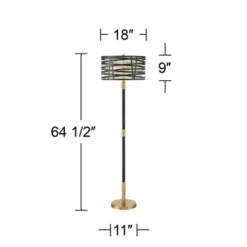 Possini Euro Design Halifax Modern Industrial Floor Lamp 64 1/2" Tall Matte Black Warm Gold Metal Double Drum Shade For Living Room Bedroom Office -Famous Lighting Store GUEST 61f0af63 5325 4df1 8d58 37fb0ffbc58c