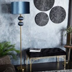 Fabric Floor Lamp With Drum Shade Blue - Olivia & May