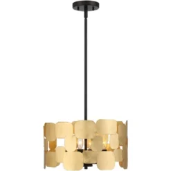 Possini Euro Design Stella Black Pendant Chandelier 15" Wide Modern Gold Leaf Drum Shade 4-Light Fixture For Dining Room House Foyer Kitchen Island -Famous Lighting Store GUEST 64aec024 0b00 4524 a846 91d64ceb6afe