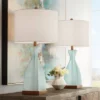 360 Lighting Ryan Modern Coastal Table Lamps 28 1/2" Tall Set Of 2 Blue Glass White Drum Shade For Bedroom Living Room Bedside Nightstand Office House