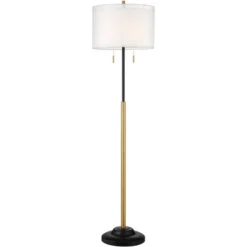 Possini Euro Design Roxie Modern Floor Lamp Standing 65 1/2" Tall Brass Black Metal Sheer Linen Double Drum Shade For Living Room Bedroom Office House -Famous Lighting Store GUEST 6a58b4bc 82f7 4c08 9cf3 fdaf6100be60