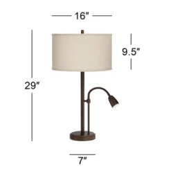 Possini Euro Design Traverse Modern Table Lamps 29" Tall Set Of 2 With USB Charging Port Gooseneck LED Bronze Oatmeal Shade For Bedroom Living Room -Famous Lighting Store GUEST 6bbea756 dab2 4fd0 b1cc 9e21c7031db9