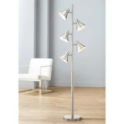 360 Lighting Modern Floor Lamp 5-Light Tree 70" Tall Brushed Nickel Metal Adjustable Heads For Living Room Reading Bedroom Office