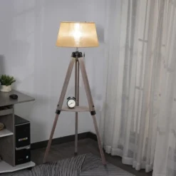 HOMCOM Multifunctional Floor Lamp With Shelf Height Adjustable Standing Lamp, Wood, And Beige -Famous Lighting Store GUEST 7210f798 6907 42f7 9e7f e7274accb107