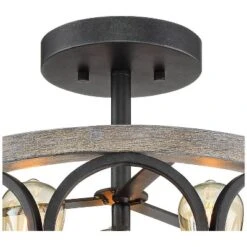 Franklin Iron Works Salima Rustic Farmhouse Ceiling Light Semi Flush Mount 16" Wide Black Gray Wood 3-Light For Bedroom Kitchen Living Room Hallway -Famous Lighting Store GUEST 72e210e5 3ff4 4315 aa4d 00a7691ed771