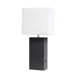 21" Lexington Leather Base Modern Home Decor Bedside Table Lamp With USB Charging Port And Fabric Shade - Lalia Home -Famous Lighting Store GUEST 73c87b18 0ec9 4417 abbb 8fa1cd57c96d