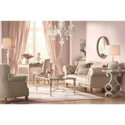 Possini Euro Design Natalia Modern Country Cottage Table Lamp 27" Tall White Ceramic Glaze Textured Floral Drum Shade For Bedroom Living Room Bedside -Famous Lighting Store GUEST 7437fa27 6972 4702 8fe9 a7a0ecb7764e