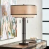 Franklin Iron Works Andes Modern Industrial Table Lamp 27 1/2" Tall Oil Rubbed Bronze Metal Stacked Double Fabric Drum Shade For Bedroom Living Room -Famous Lighting Store GUEST 7572b8cf 6d62 4e53 a250 b00ee90b245a