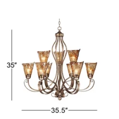 Franklin Iron Works Amber Scroll Golden Bronze Large Chandelier 35 1/2" Wide Rustic Art Glass 9-Light Fixture For Dining Room House Kitchen Island -Famous Lighting Store GUEST 76c808b7 e002 4e29 bb7f f39c676b4866