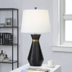 Logan Pear Shaped Sleek Table Lamp With Fabric Shade Black/White - StyleCraft -Famous Lighting Store GUEST 7956839c 2ed2 41b2 a2e0 793ab6b22f41