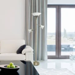 Torchiere Floor Lamp With 2 Reading Lights And Scalloped Glass Shades Antique Brass - Lalia Home -Famous Lighting Store GUEST 7a7a6b48 e826 43f1 be9d a87a2c0eee2d