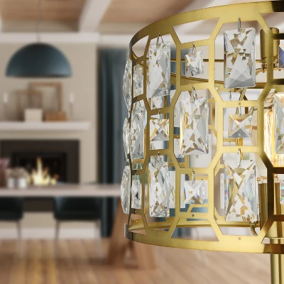 63" Cleo Glam Gold Metal and Faceted Crystal Drum Shade Floor Lamp - River of Goods 63" Cleo Glam Gold Metal And Faceted Crystal Drum Shade Floor Lamp - River Of Goods -Famous Lighting Store GUEST 7a8ae7f7 2667 4652 ac79 4b77b368e6f0